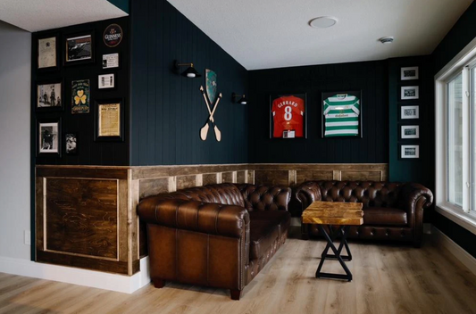 From Basement to Irish Pub — Custom Wainscoting, Barrel Sink, and Clock by Rustic Heritage Co.